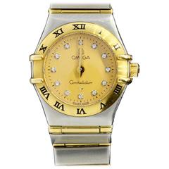 Omega Lady's Yellow Gold Stainless Steel Diamond Constellation Quartz Wristwatch