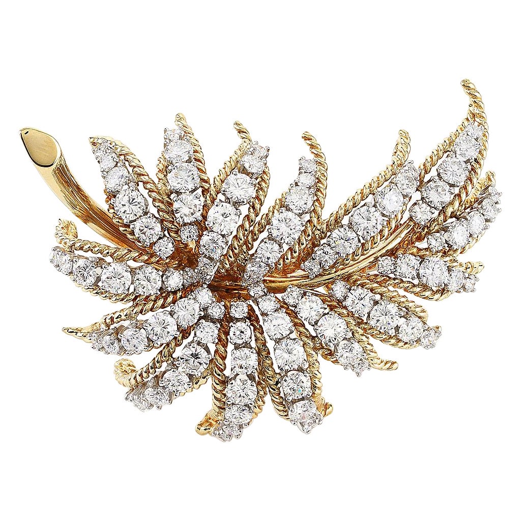 6.50 CTTW Diamond Leaf Style Pin in Yellow Gold