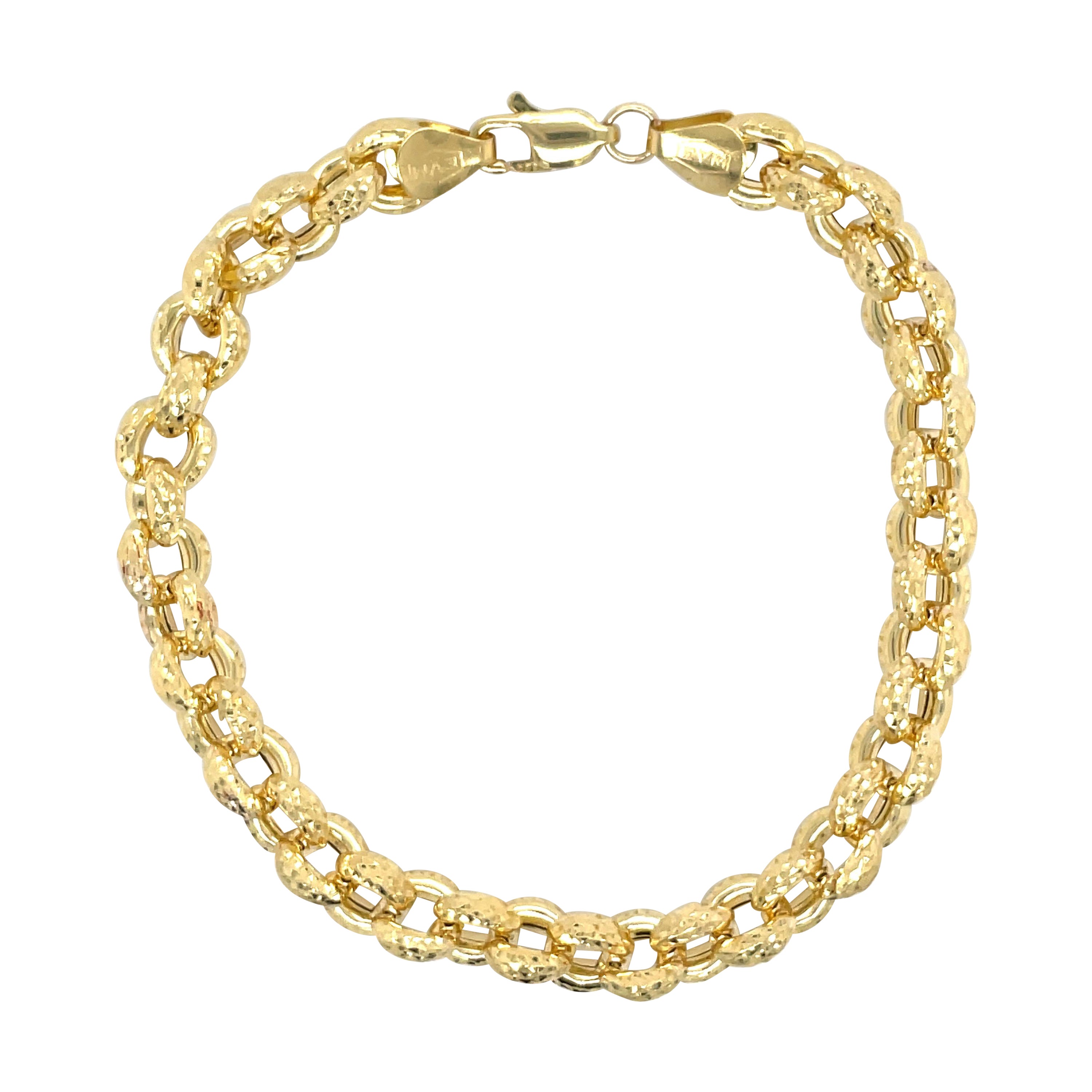 14 Karat Yellow Gold Hammered Link Bracelet 11.5 Grams
