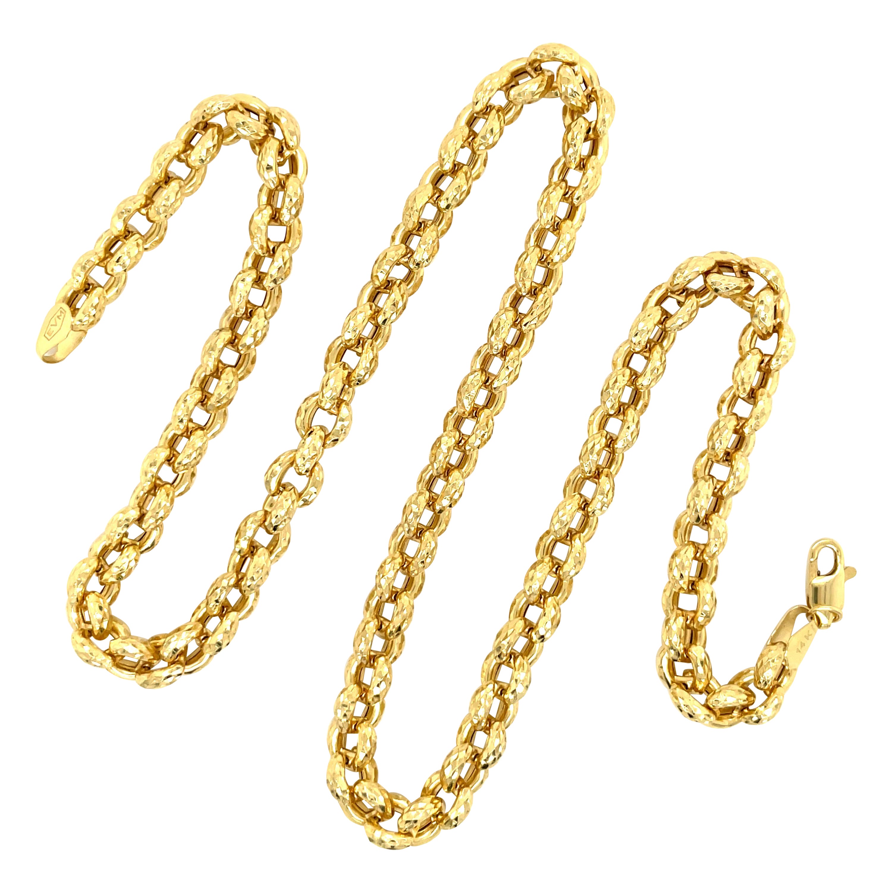 14 Karat Yellow Gold Hammered Link Necklace 31.24 Grams For Sale