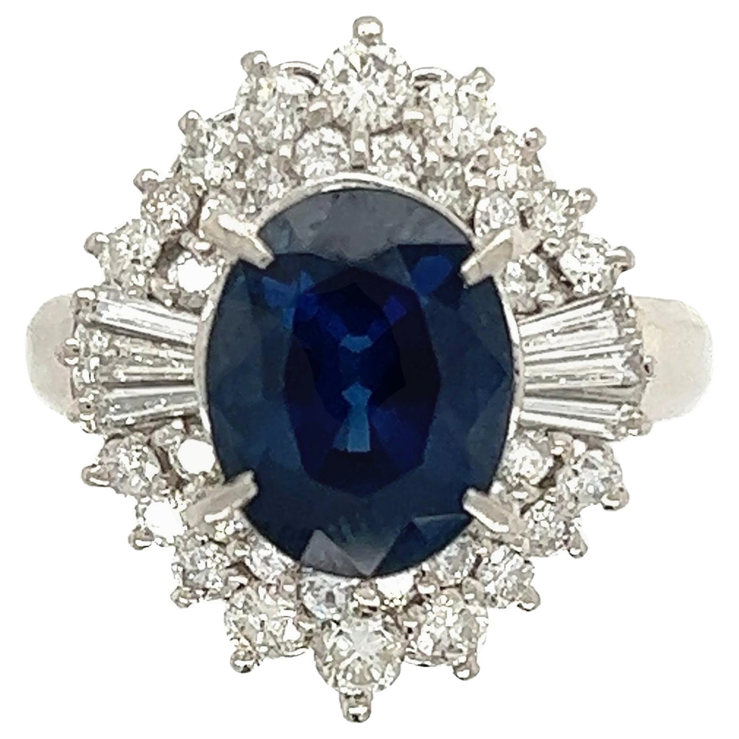 3.34 Carat Sapphire Diamond Platinum Art Deco Revival Ring Estate Fine Jewelry
