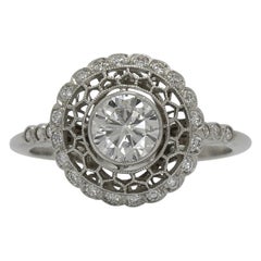 Platinum Filigree Honeycomb 0.76 Carat Diamond Engagement Ring