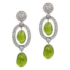 Goshwara Peridot Tumble Bead and Diamond Long Earrings