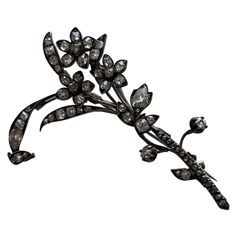 Antique French Diamond Tremblant Flower Brooch