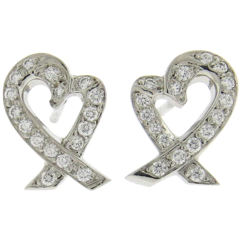 Tiffany and Co. Paloma Picasso Loving Heart Diamond Platinum Earrings ...