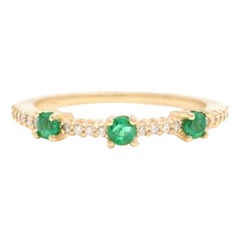 0.45 Carat Natural Emerald and Diamond 14 Karat Solid Yellow Gold Ring