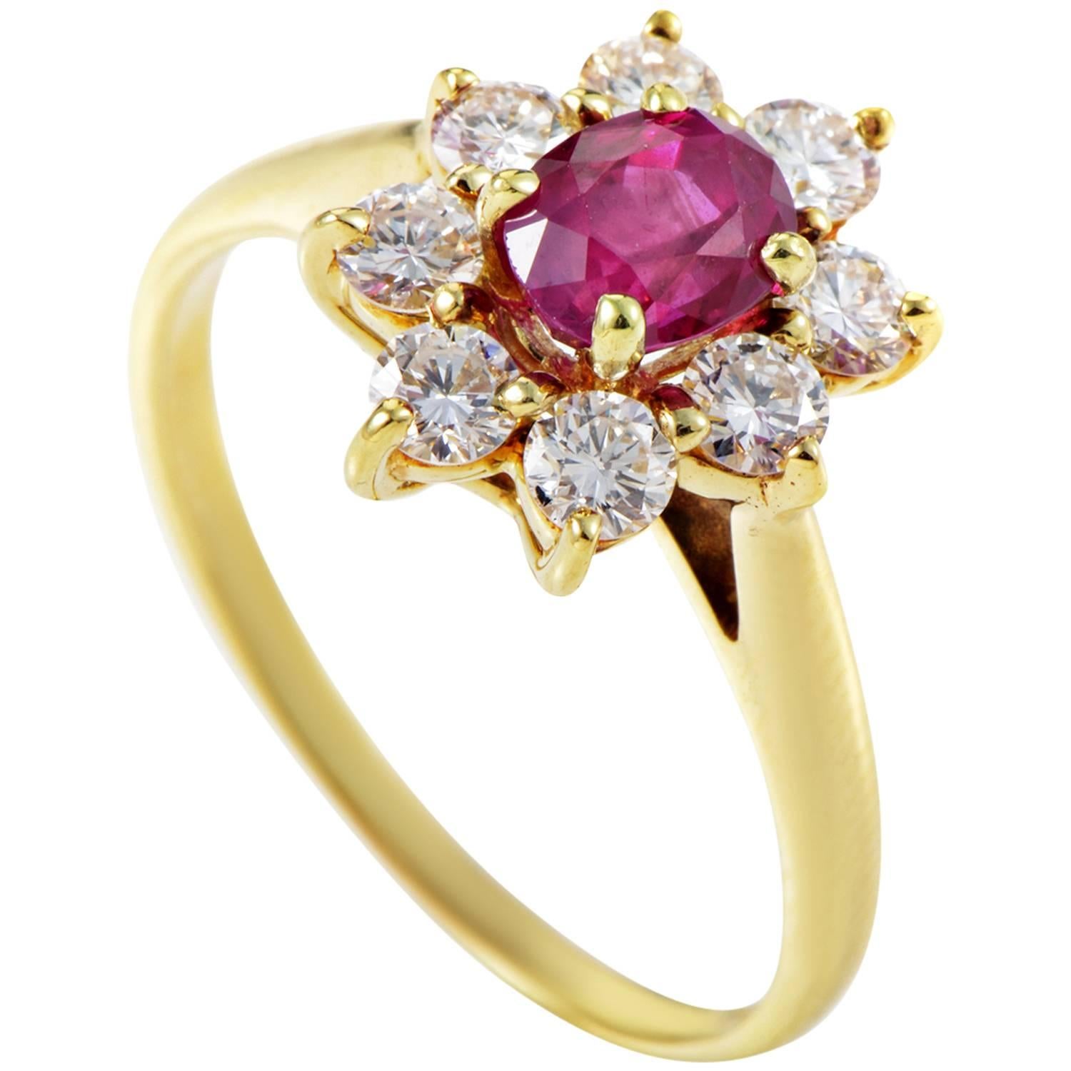 Tiffany & Co. Ruby Diamond Gold Flower Ring