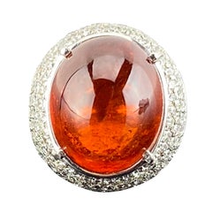 Mandarin Garnet Spessatite Cabochon Cocktail Ring With Diamonds And 18K Gold 