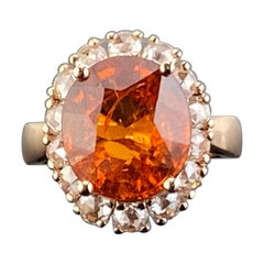 Certified 10 Carat Mandarin Garnet Rose Cut Diamond Ring in Pink Gold
