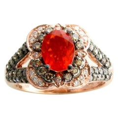 Großer Sale-Ring mit neonfarbenem Tangerine-Feuer-Opal und schokoladenbraunen Diamanten