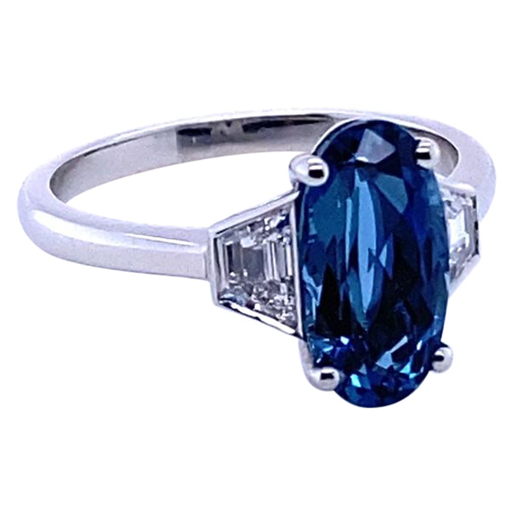 Aquamarine and Diamond Platinum Engagement Ring For Sale