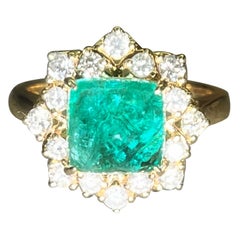 Fine Cab Sugarloaf Emerald 3.28 Carat w/ Diamond Statement Floral Cocktail Ring