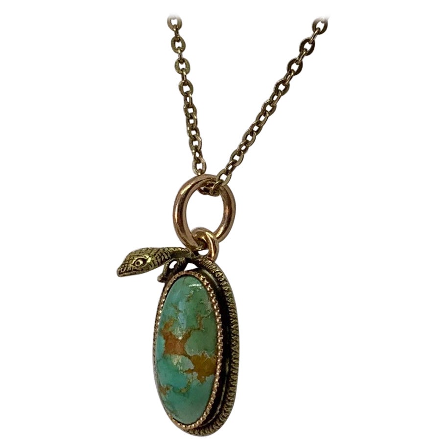 Victorian Turquoise Snake Pendant Necklace Egg Globe Antique 14 Karat Gold L & A