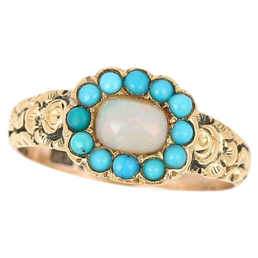 Early Victorian Opal and Turquoise Plaque Ring, circa 1840