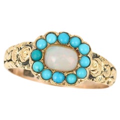 Early Victorian Opal and Turquoise Plaque Ring, circa 1840