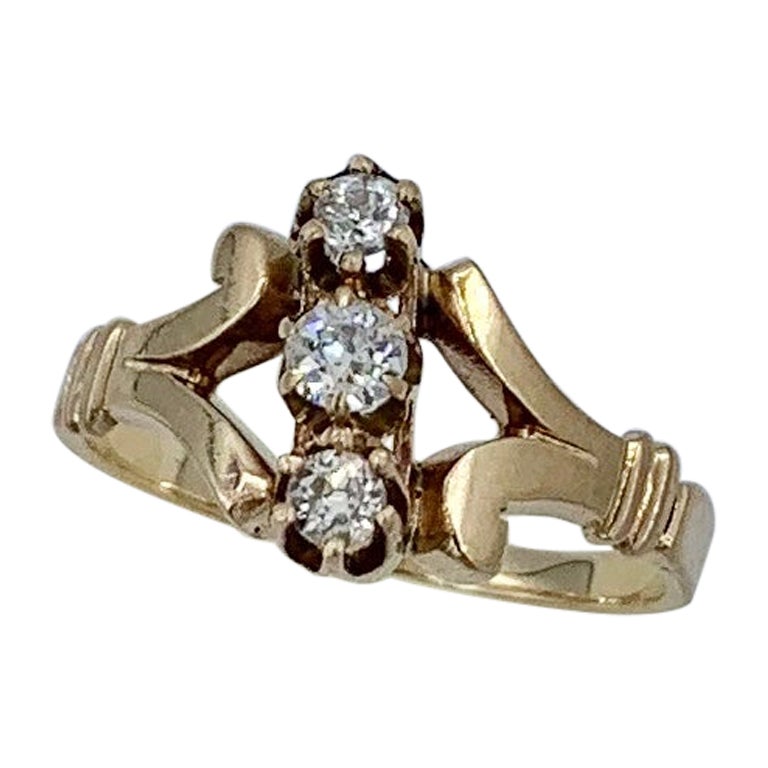 Art Deco Old Mine Cut Diamond Ring 14 Karat Gold Wedding Engagement Ring Antique For Sale