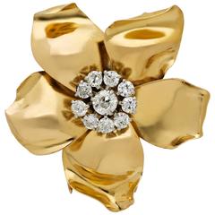 Cartier Diamond Gold Flowerhead Brooch