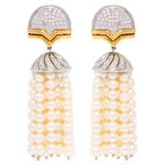 Ella Gafter Diamond Pearl Tassel Chandelier Earrings