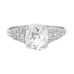 Art Deco GIA 1.31 Carat Cushion Cut Diamond Platinum Engagement Ring