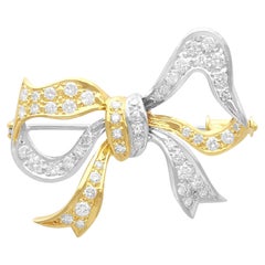 Retro 1.70ct Diamond Two-Toned Gold Bow Brooch