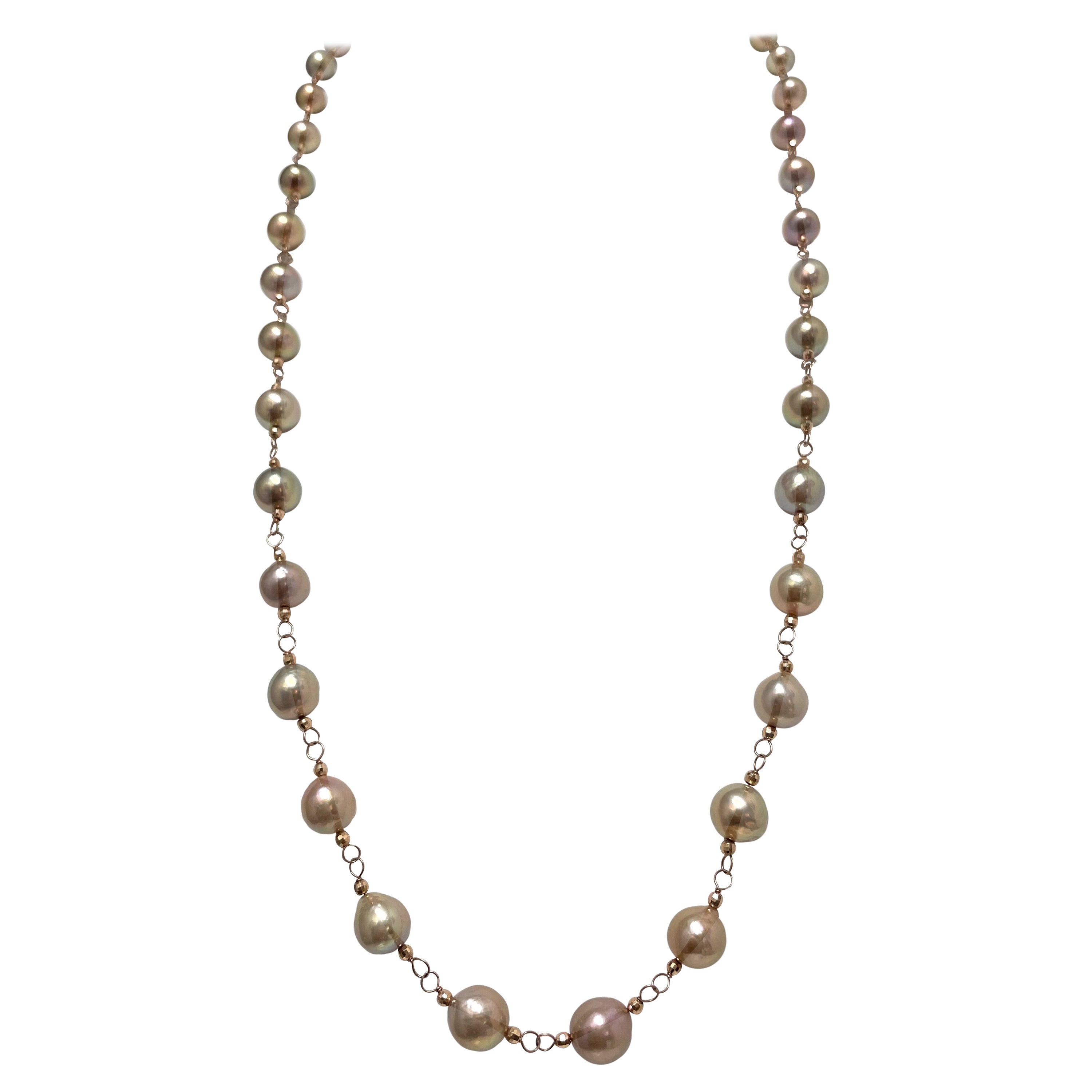 Lustrous Rare Tea Rose Freshwater Pearl Necklace For Sale