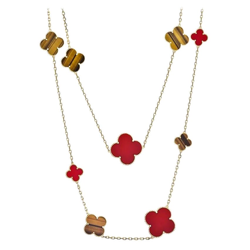 Van Cleef & Arpels Carnelian and Tiger's Eye 'Magic Alhambra' Necklace For Sale