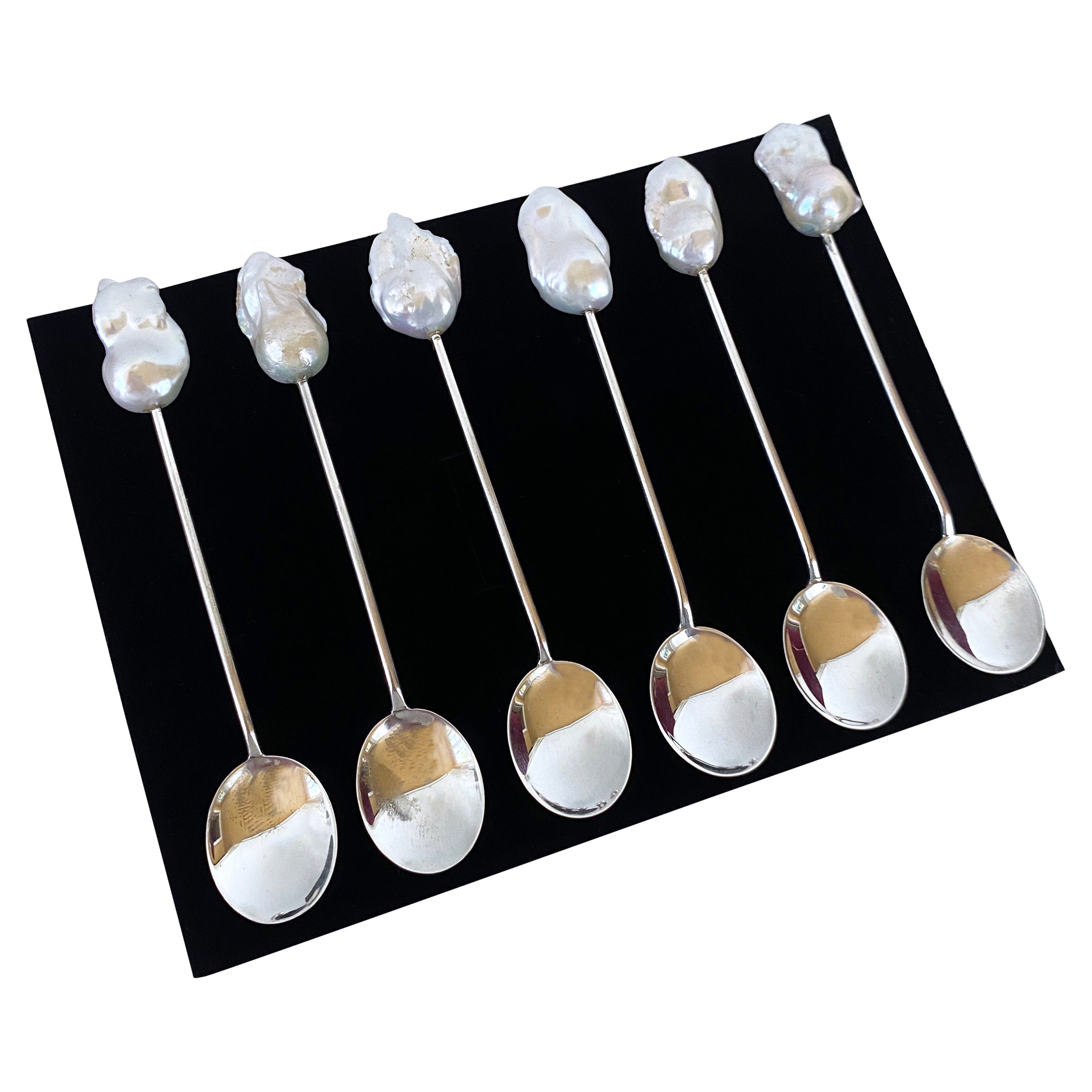 Marina J. One of A Kind Antique Sterling Silver and Baroque Pearl Spoons