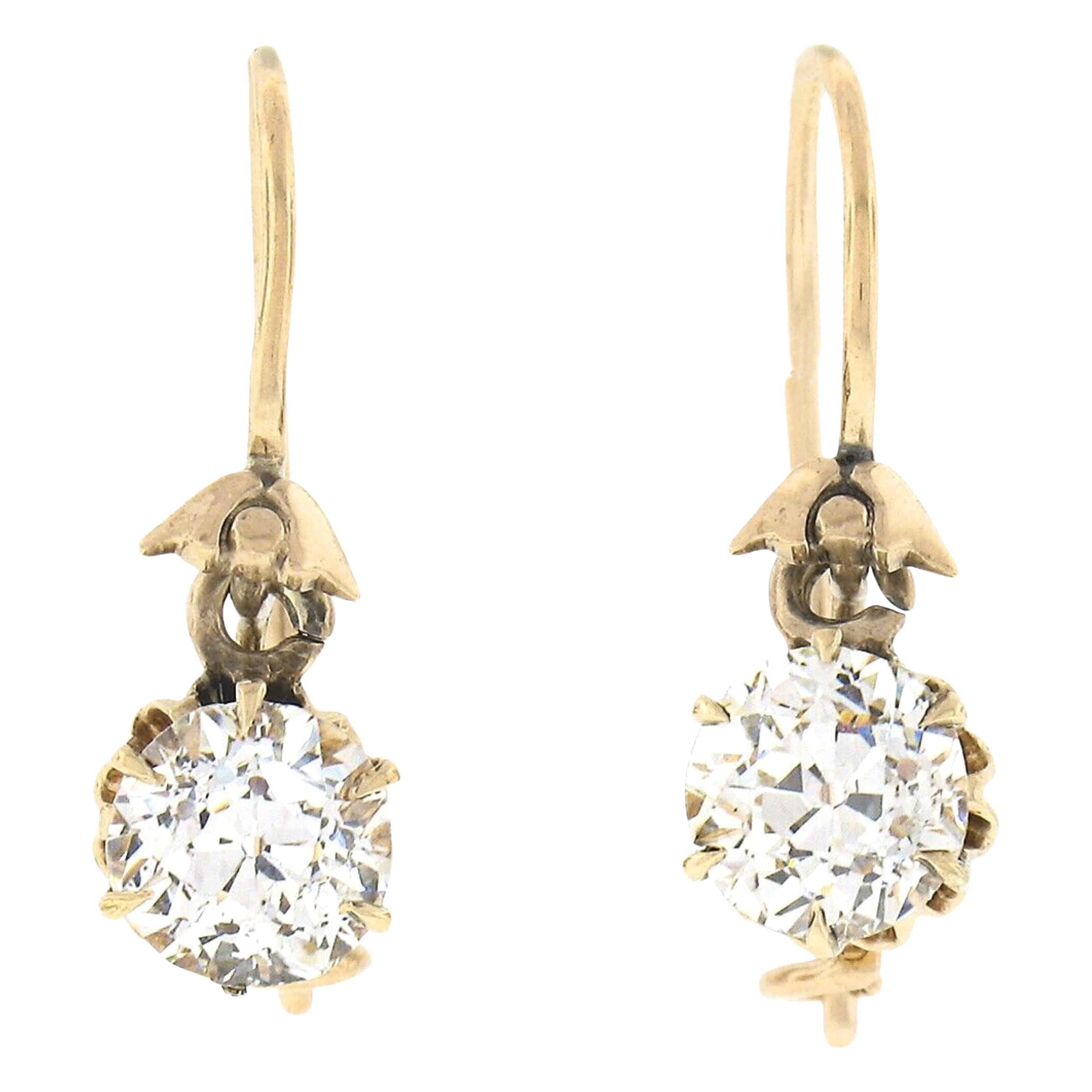 16.28 Carat Antique Style Old European Diamond Drop Earrings in Rose Gold at 1stDibs