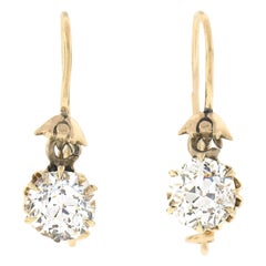 Antique Victorian 14K Gold Old European Diamond 1.12ctw Drop Dangle Earrings