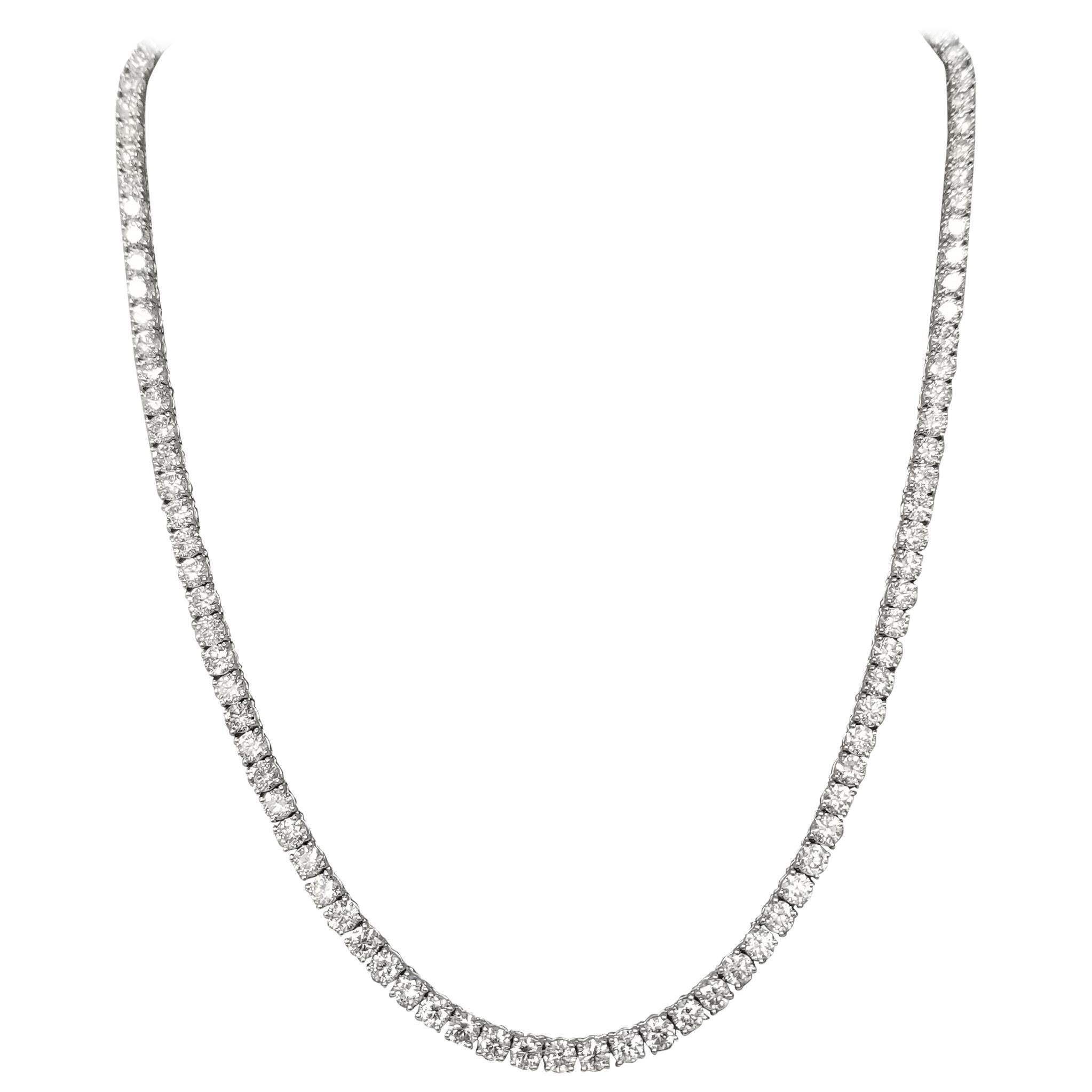 18 Karat White Gold 4 Prong Straight Diamond Necklace 20.51 Carat For Sale
