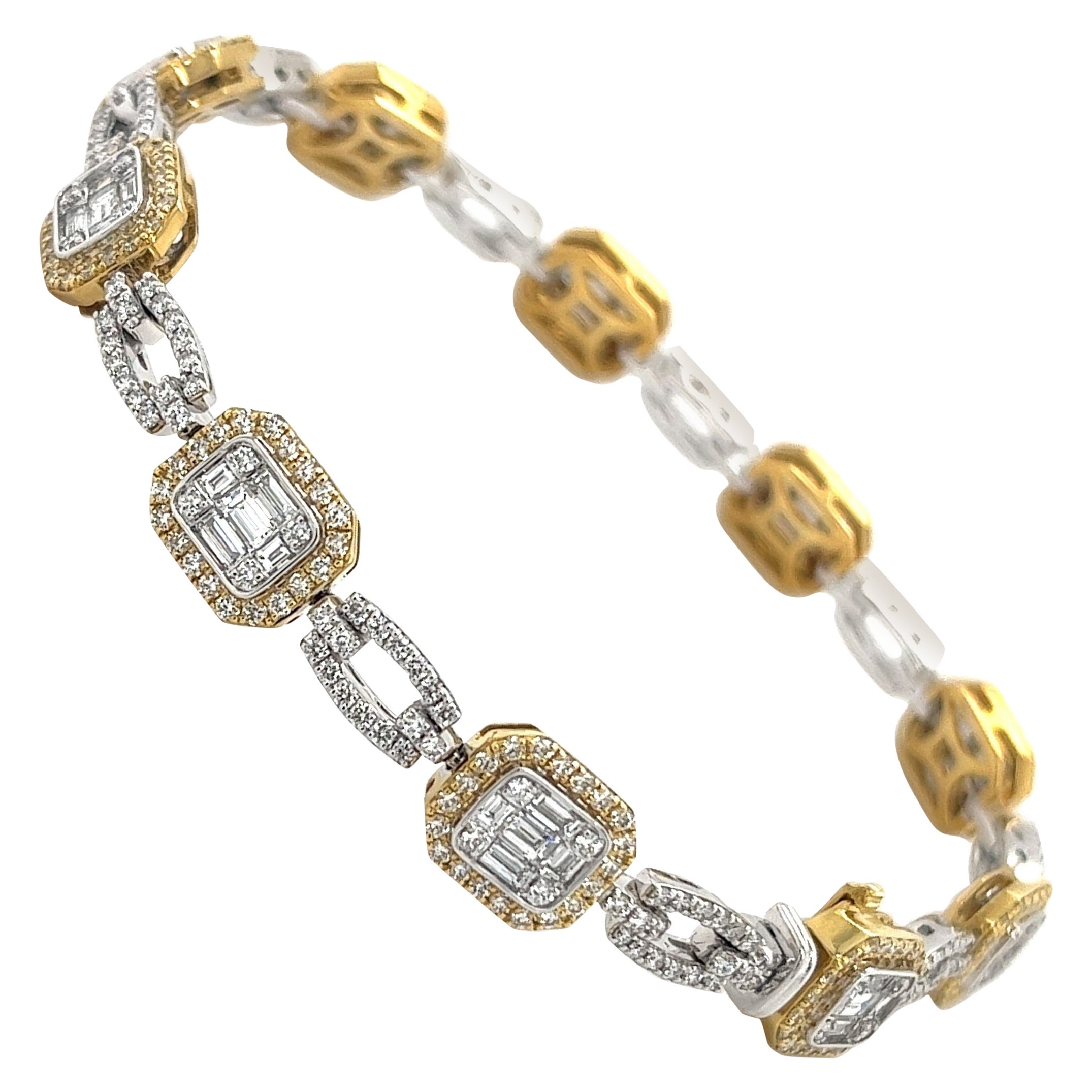 Simon G. Mosaic Diamond Baguette Tennis Bracelet in 18K White and Yellow Gold