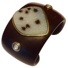 Druzy Quartz Rose Cut Diamond Ebony Gold Cuff Bracelet 8