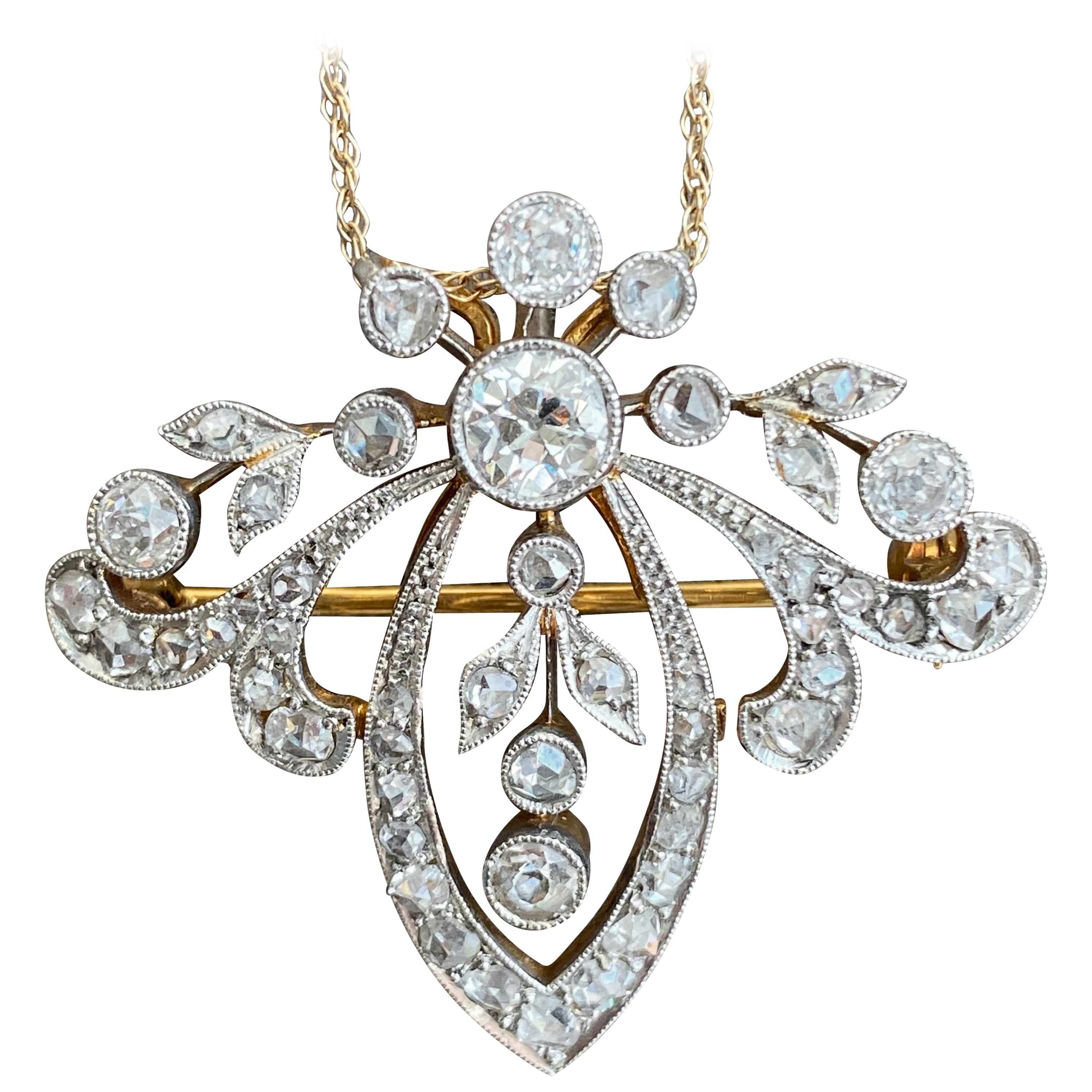 Halskette mit Anhänger, Edwardianische Belle Epoque 1,81 CTW Diamanten