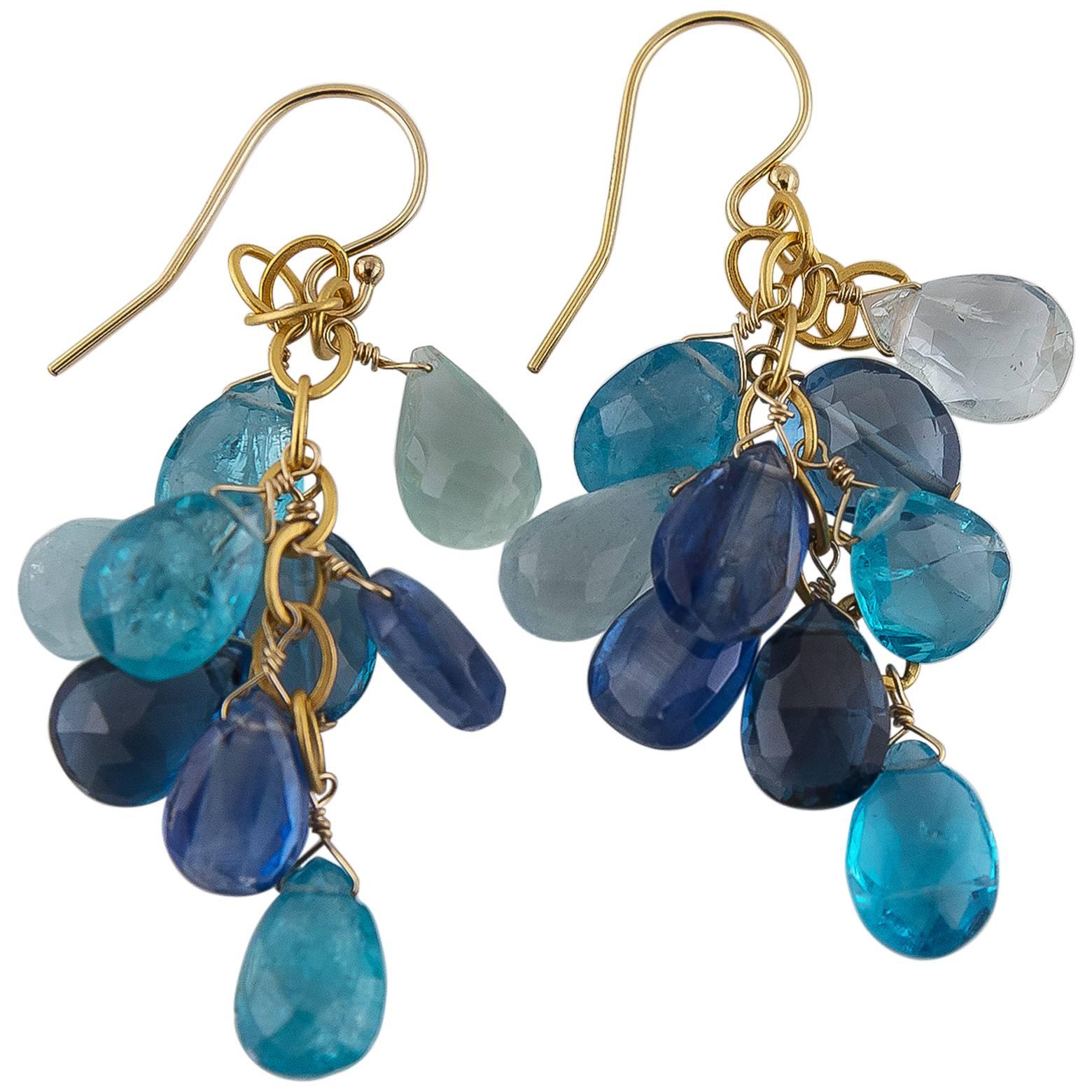 Bright Ocean Blue Aquamarine Blue Topaz Kyanite Apatite Briolette Earrings