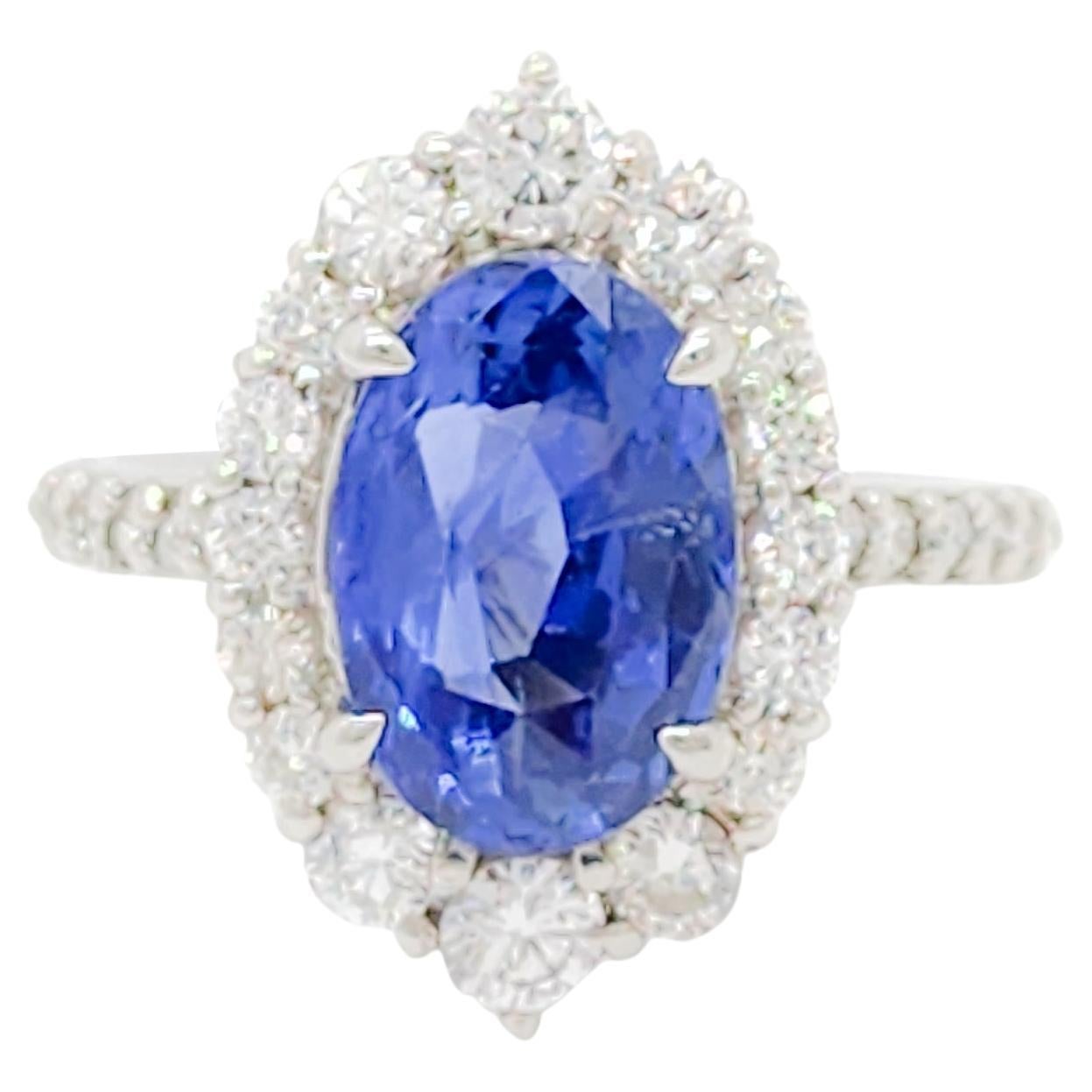 Blue Sapphire and White Diamond Cluster Cocktail Ring in Platinum For Sale