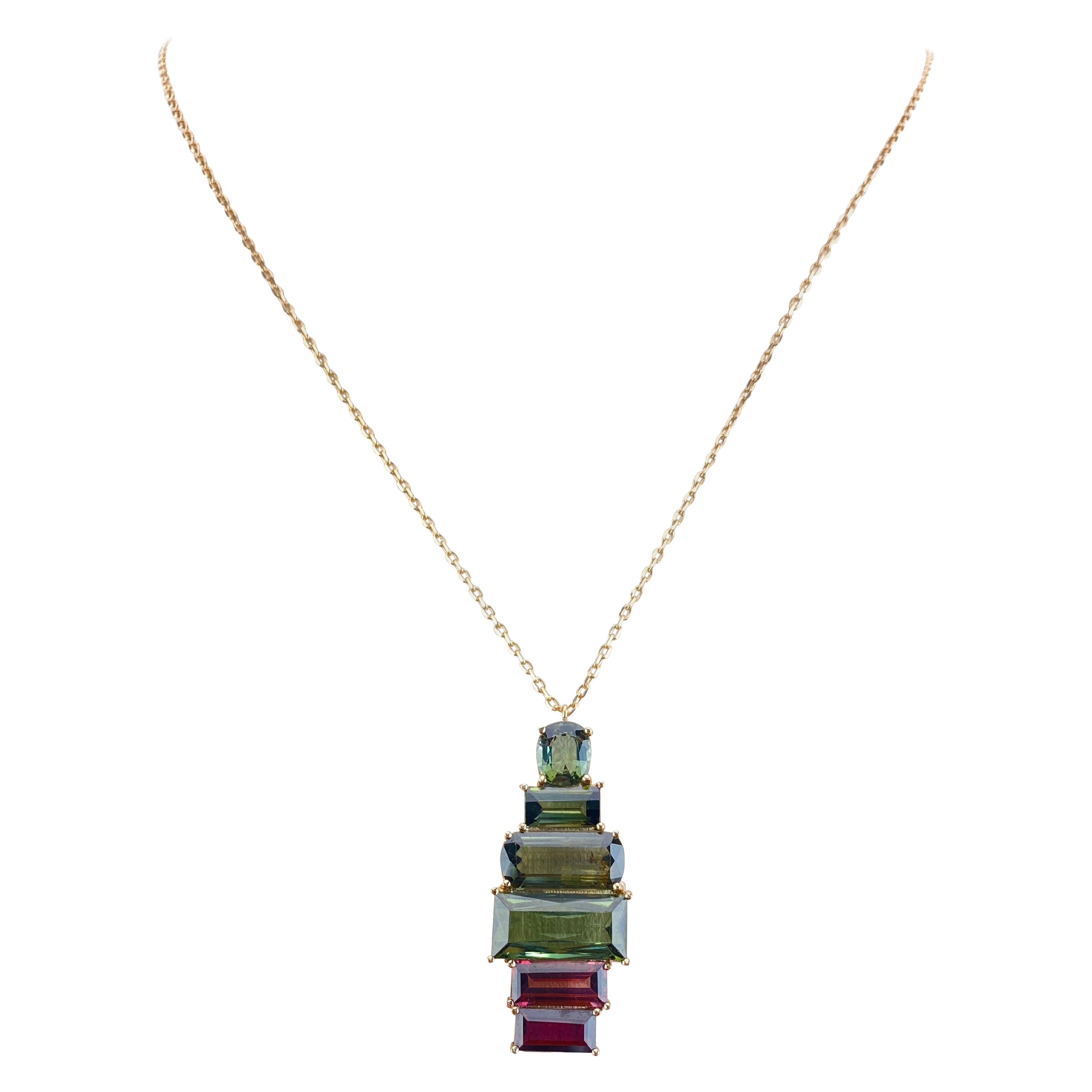 24.93 Carat Tourmaline and 18K Rose Gold Pendant Necklace For Sale
