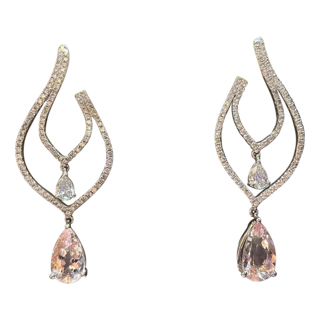 Gilin 18K White Gold Morganite Diamond Cocktail Earring For Sale