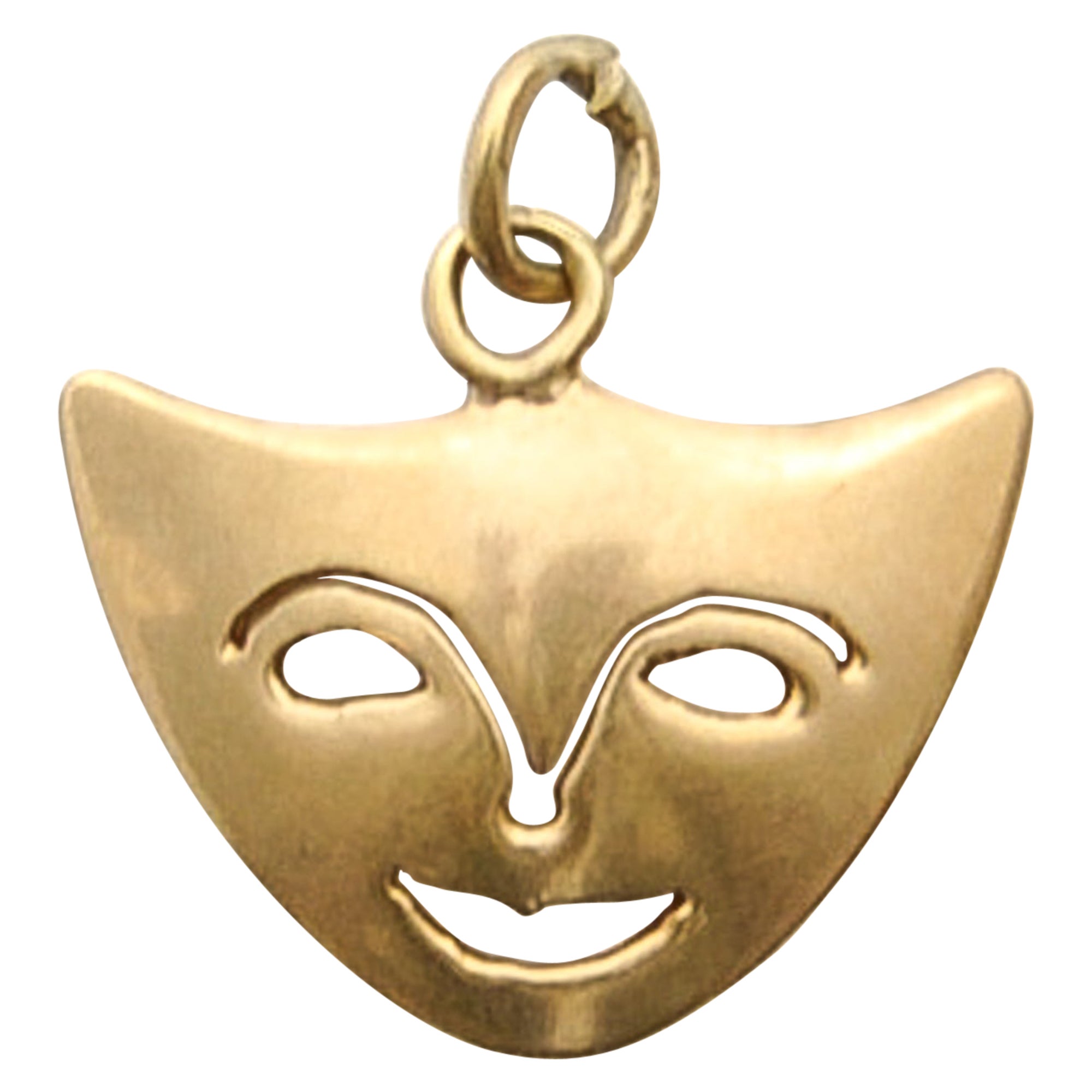 Vintage Masquerade 14K Gold Charm Pendant For Sale