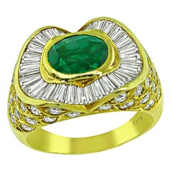 Vintage 1.75ct Emerald 1.75ct Diamond Gold Ring