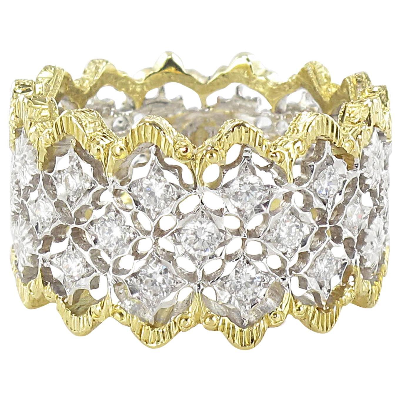 Diamond Two Color Gold Filigree Ring