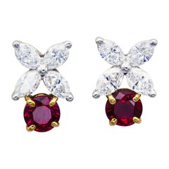 Tiffany & Co. Ruby, Diamond, Platinum and 18 Karat Gold Victoria Earrings