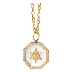 Syna Yellow Gold Starburst Mother of Pearl Pendant with Champagne Diamonds