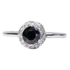 Rare 14K White gold Halo Ring with Black Natural Diamond - AIG Certificate