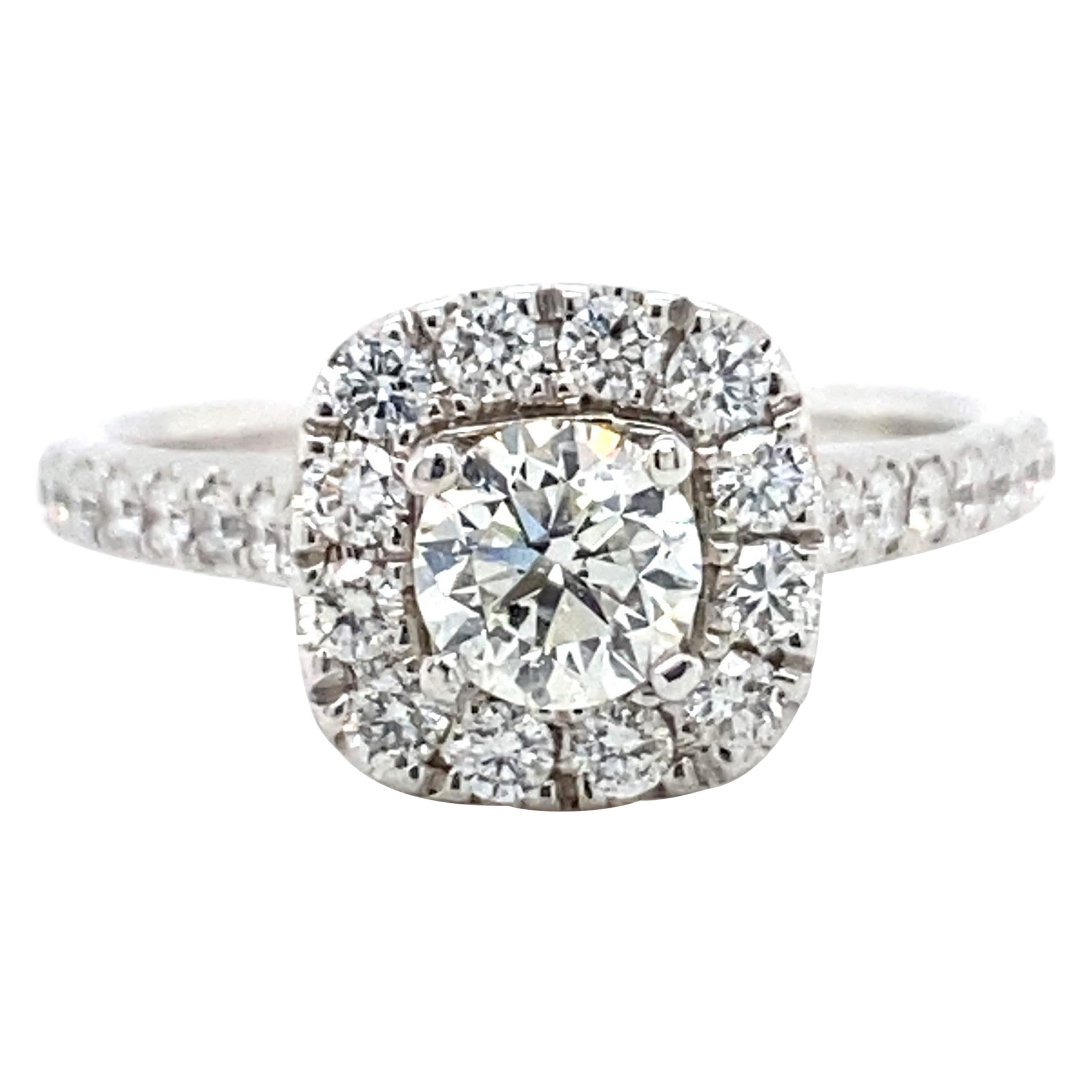 NEIL LANE Round Diamond Halo 1.27 tcw Engagement Ring in 14kt White Gold For Sale