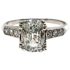 Art Deco GIA 0.73 Carat Cushion Cut Diamond Platinum Ring