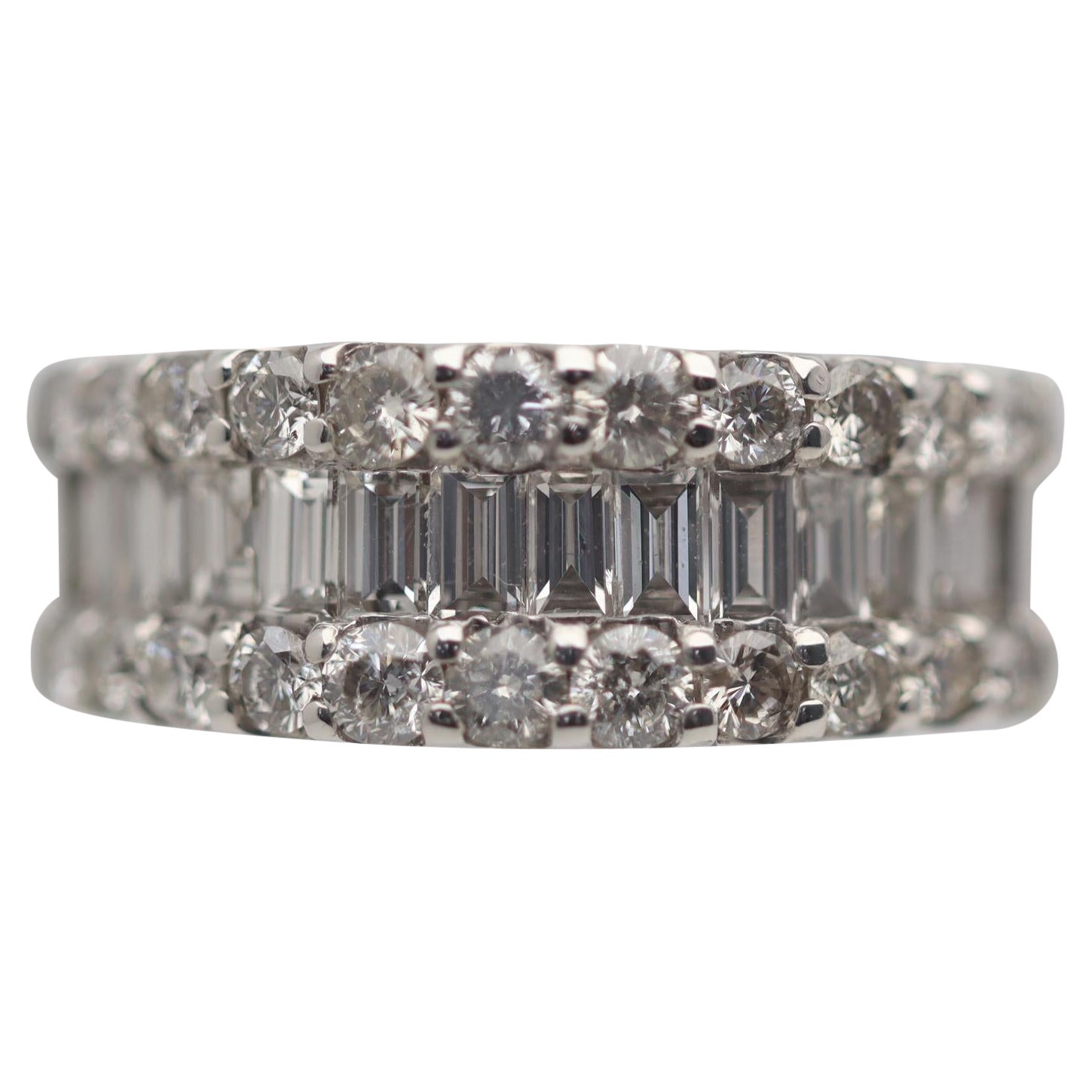 Diamond 3-Row Platinum Band Ring For Sale