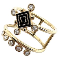 Vintage Diamond Black Enamel Art-Nouveau Victorian Revival Diamond Double Band Ring