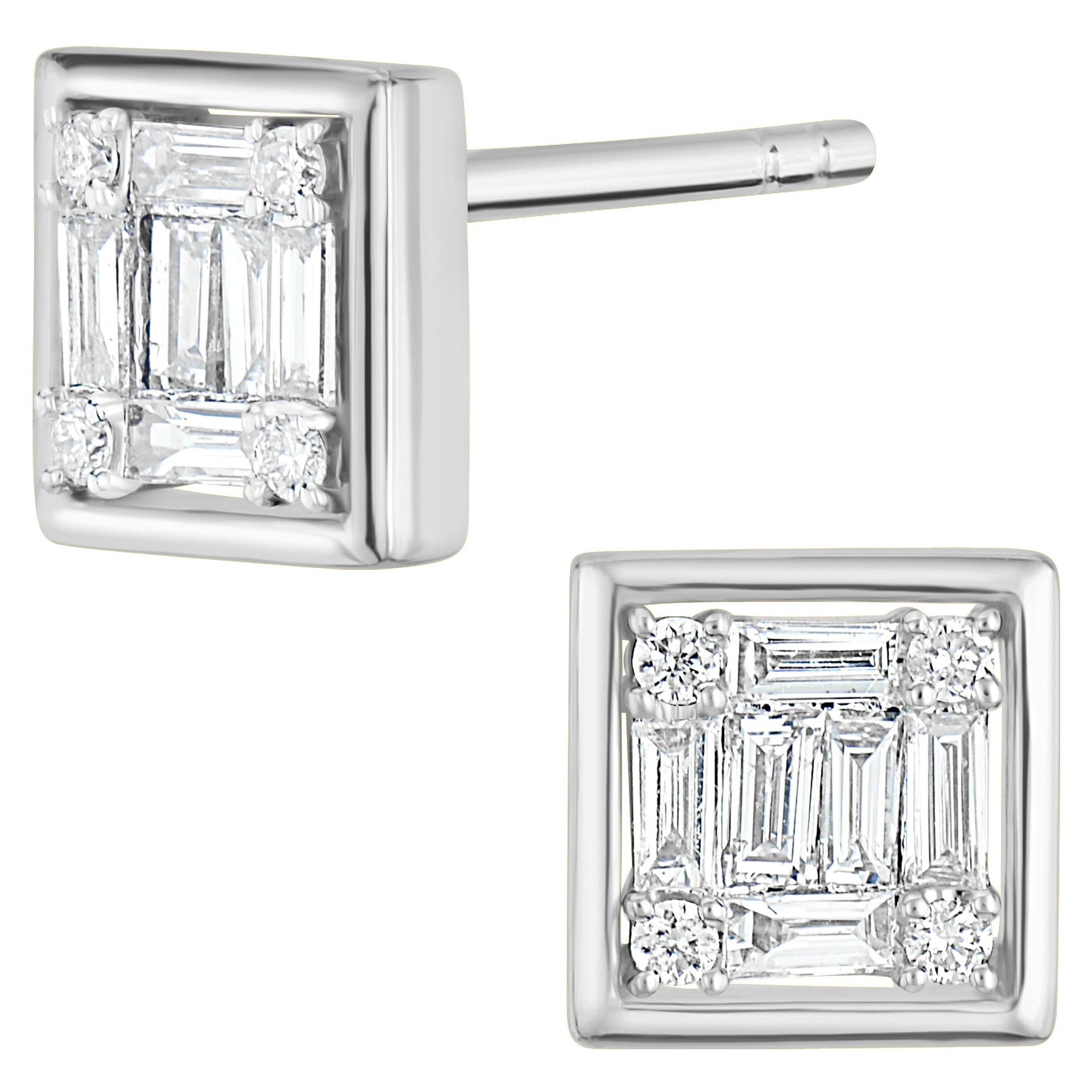 Luxle 0.58 Cttw. Diamond Stud Earrings in 18K White Gold For Sale at