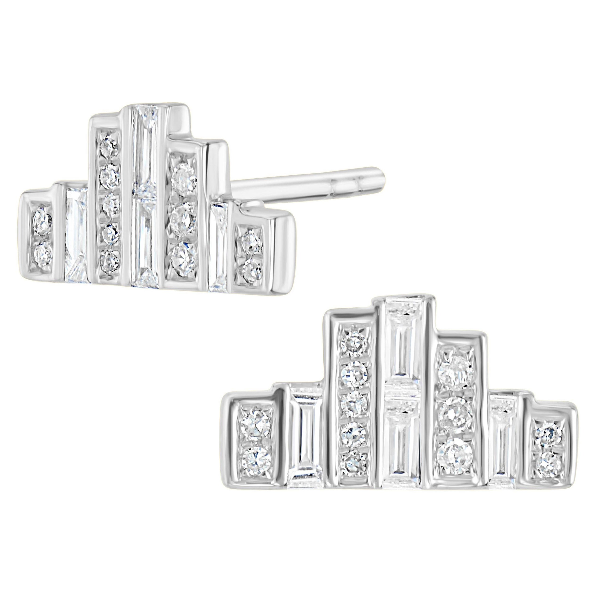 Luxle 0.30 Ct. T.W Baguette Diamond Bar Stud Earrings in 18k Yellow