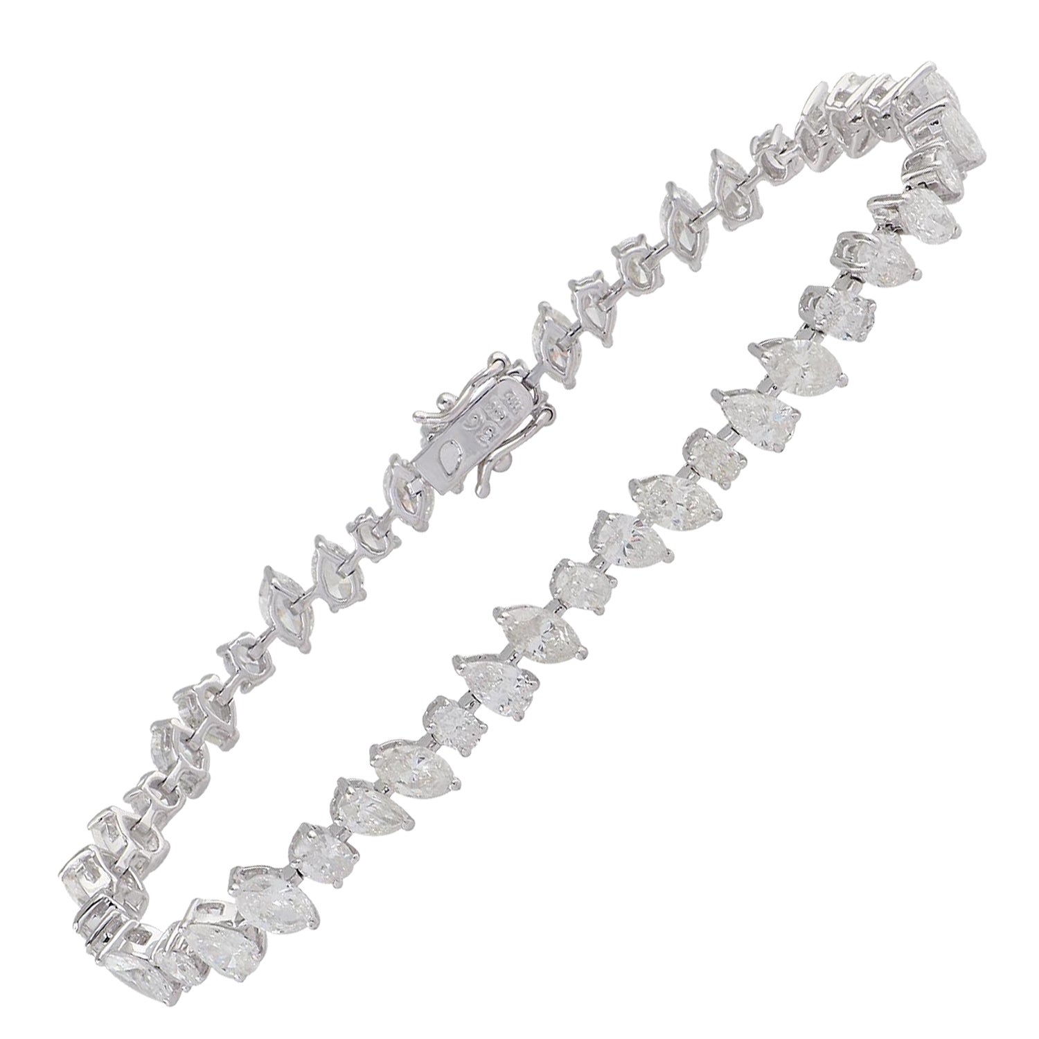 Bracelet artisanal en or blanc 18 carats avec diamants ovales en forme de poire et marquise de 9,65 carats